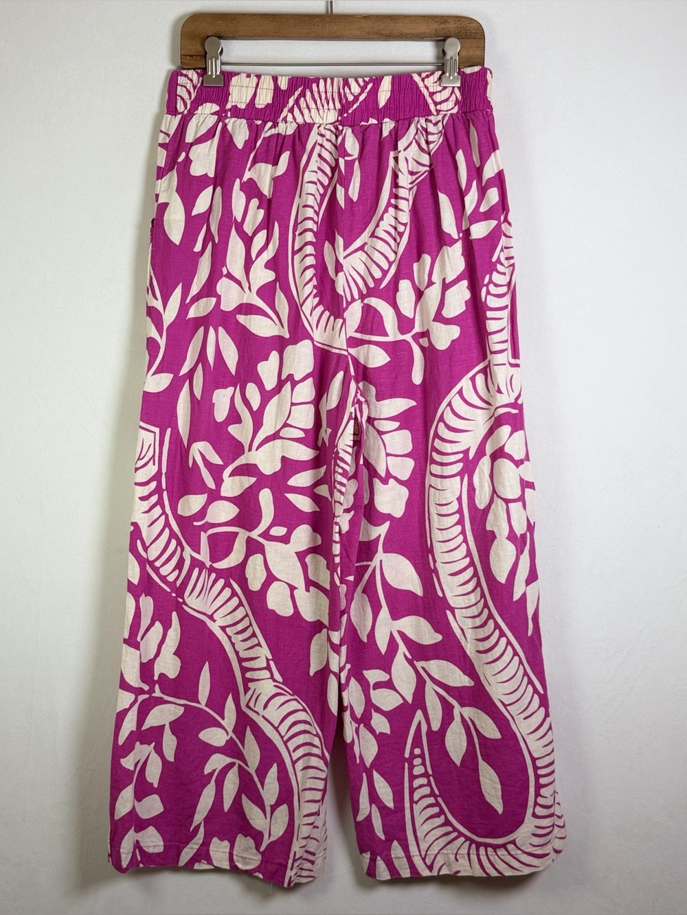 Christian Siriano Women Sz L Pink Linen Blend Wide Leg Palazzo Pants Boho Indie - Picture 6 of 10